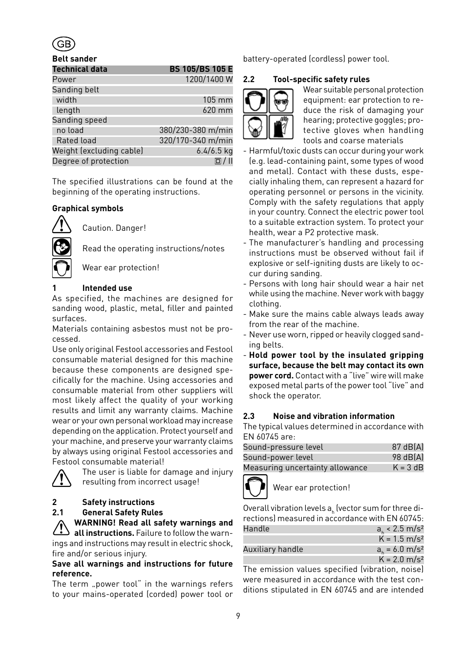 Festool BS 105 E User Manual | Page 10 / 63