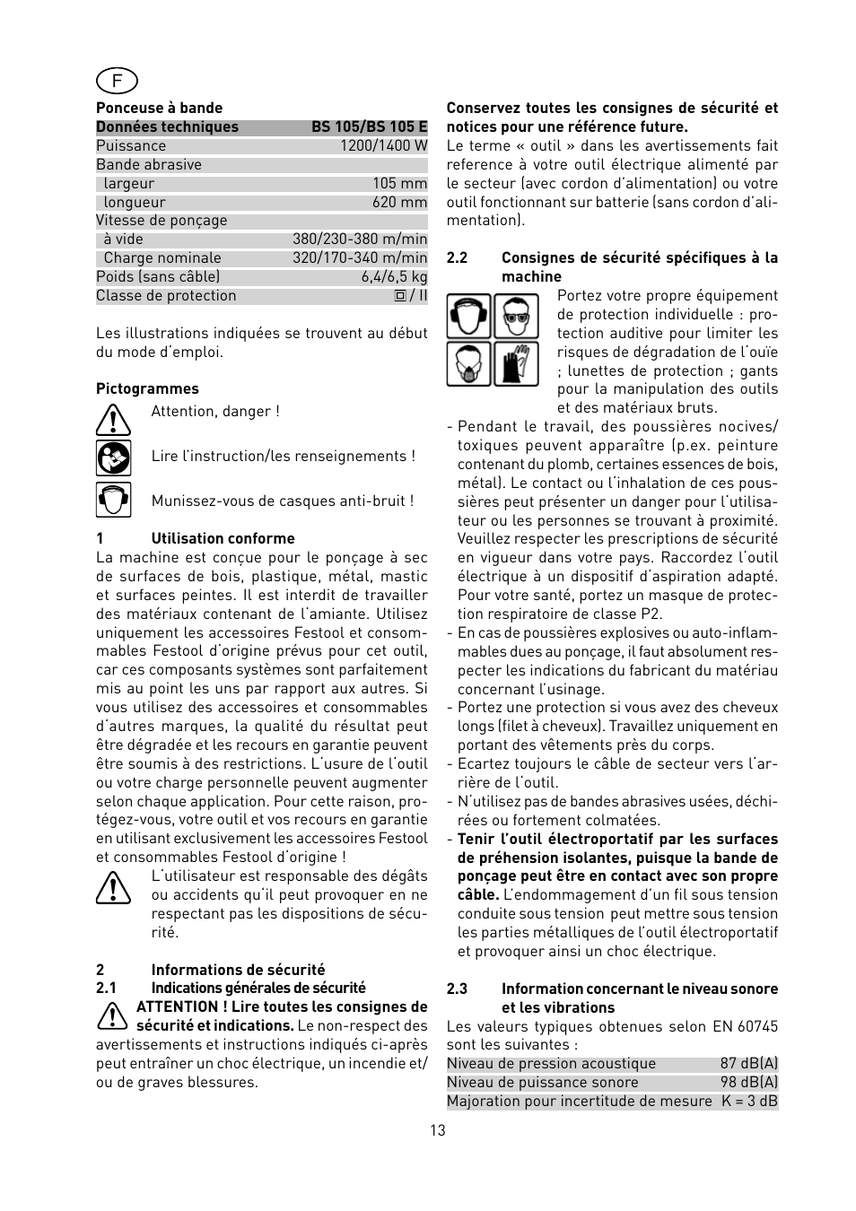 Festool BS 105 E User Manual | Page 14 / 63