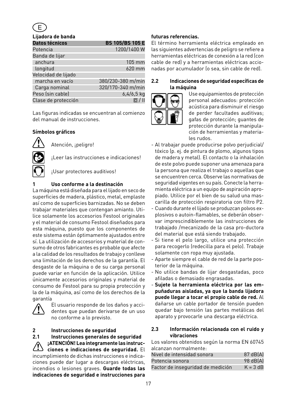 Festool BS 105 E User Manual | Page 18 / 63