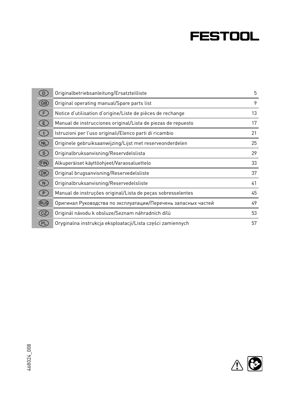 Festool BS 105 E User Manual | Page 2 / 63