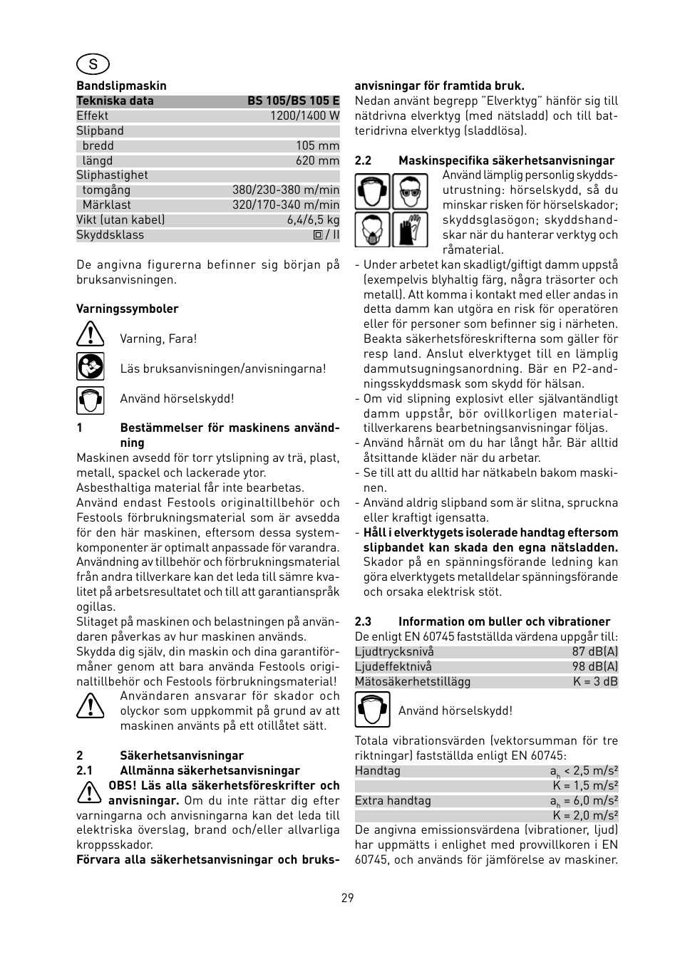 Festool BS 105 E User Manual | Page 30 / 63