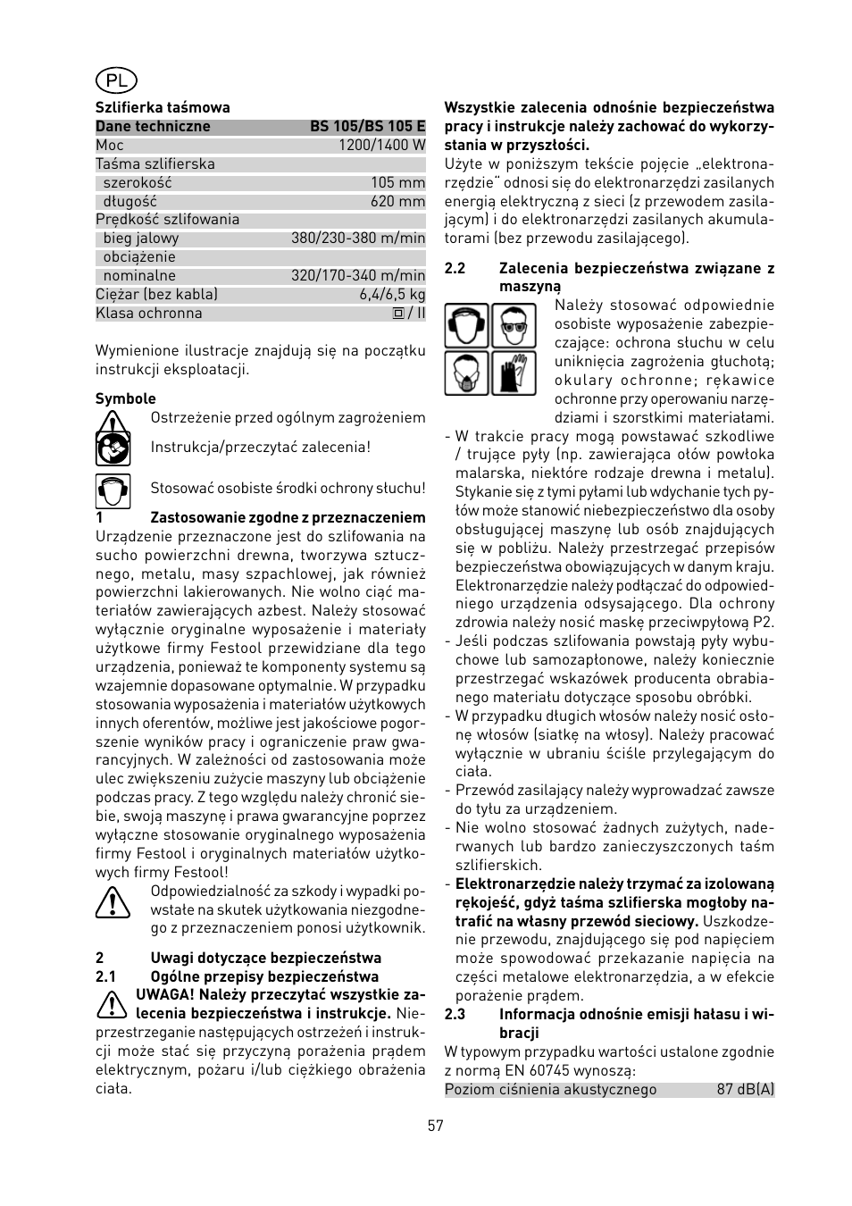 Festool BS 105 E User Manual | Page 58 / 63