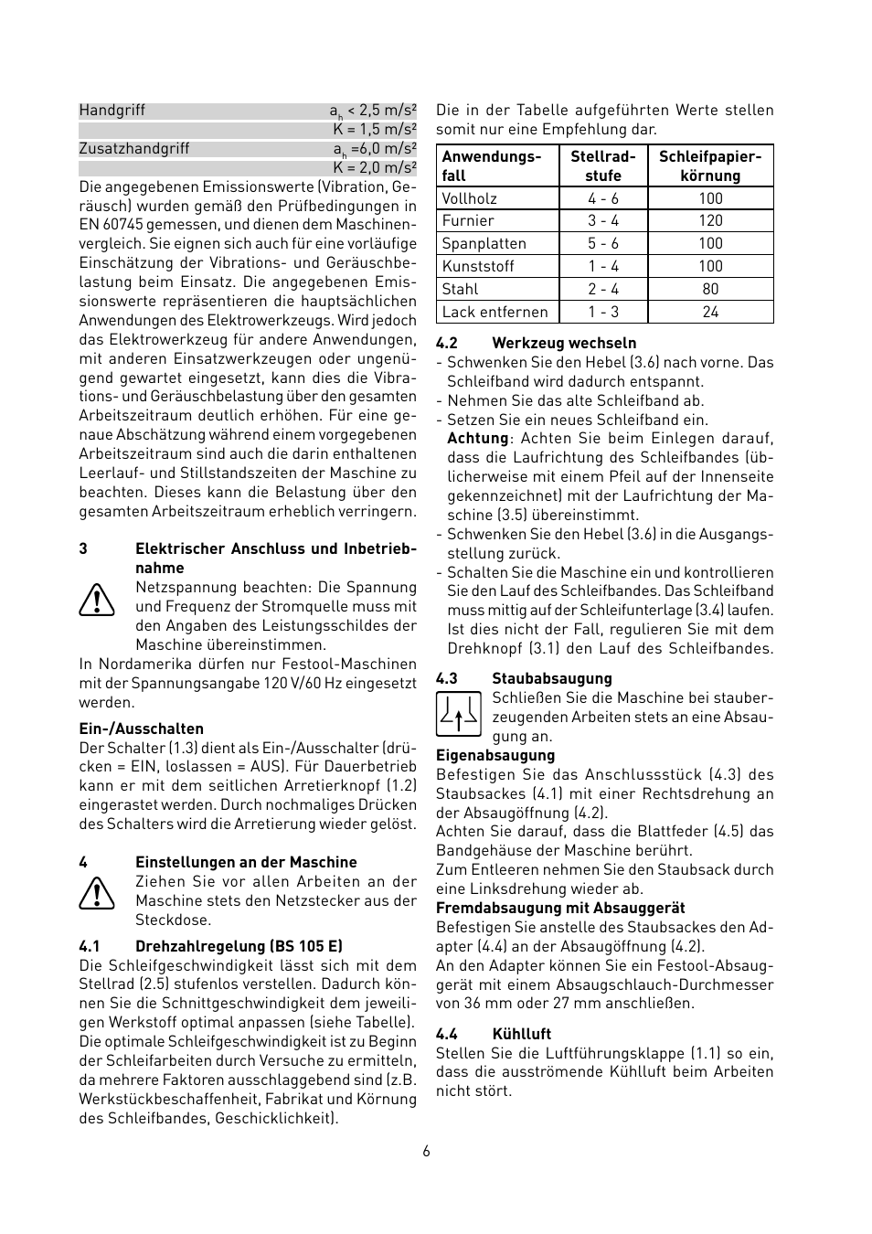 Festool BS 105 E User Manual | Page 7 / 63
