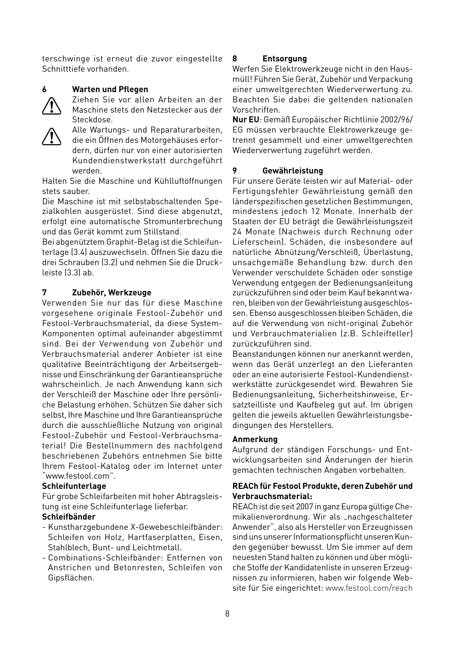 Festool BS 105 E User Manual | Page 9 / 63