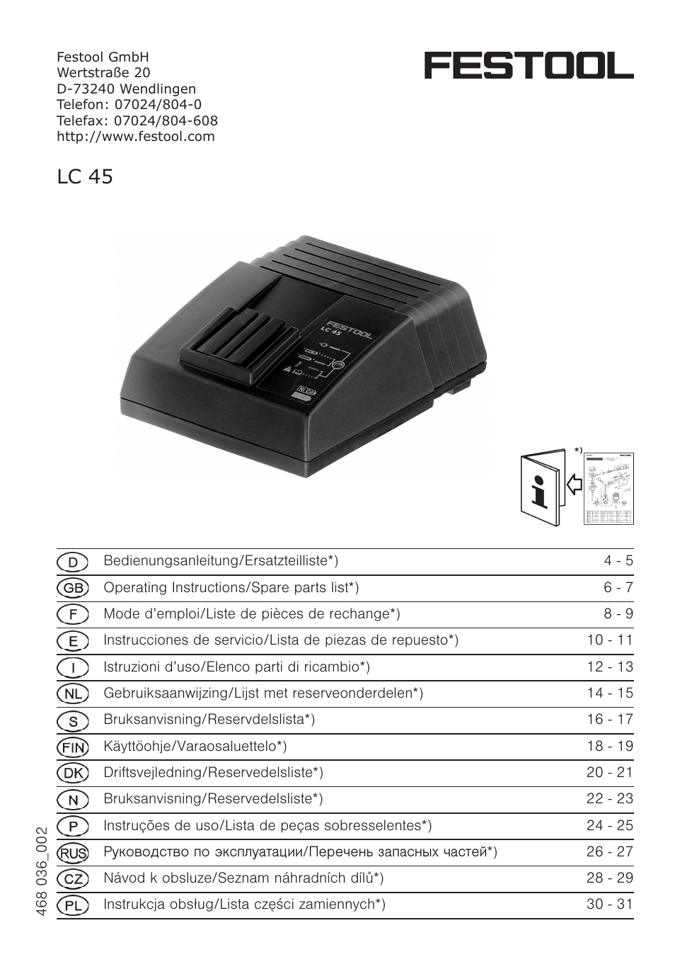 Festool LC 45 User Manual | 34 pages