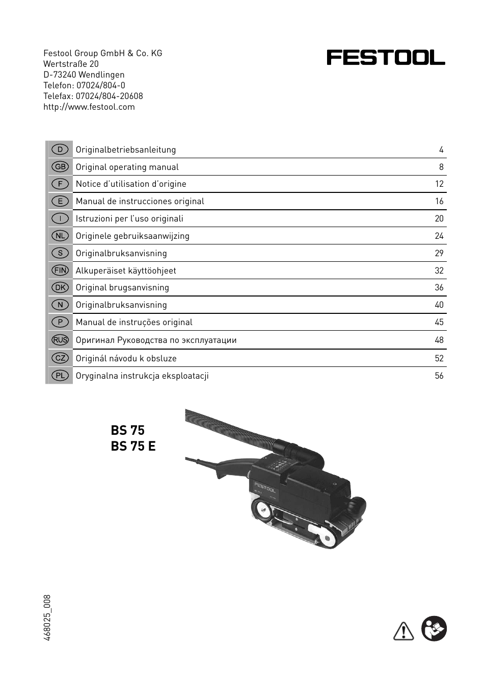 Festool BS 75 E User Manual | 60 pages