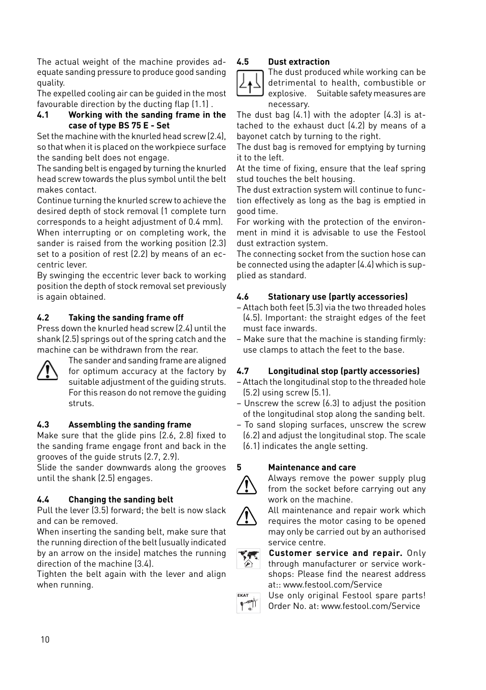 Festool BS 75 E User Manual | Page 10 / 60
