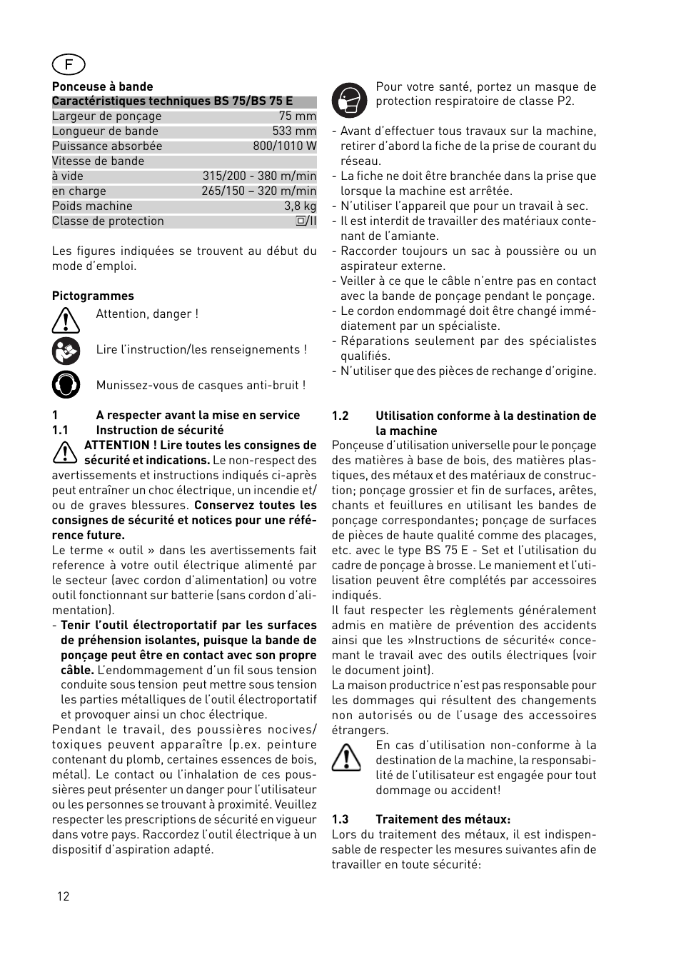 Festool BS 75 E User Manual | Page 12 / 60