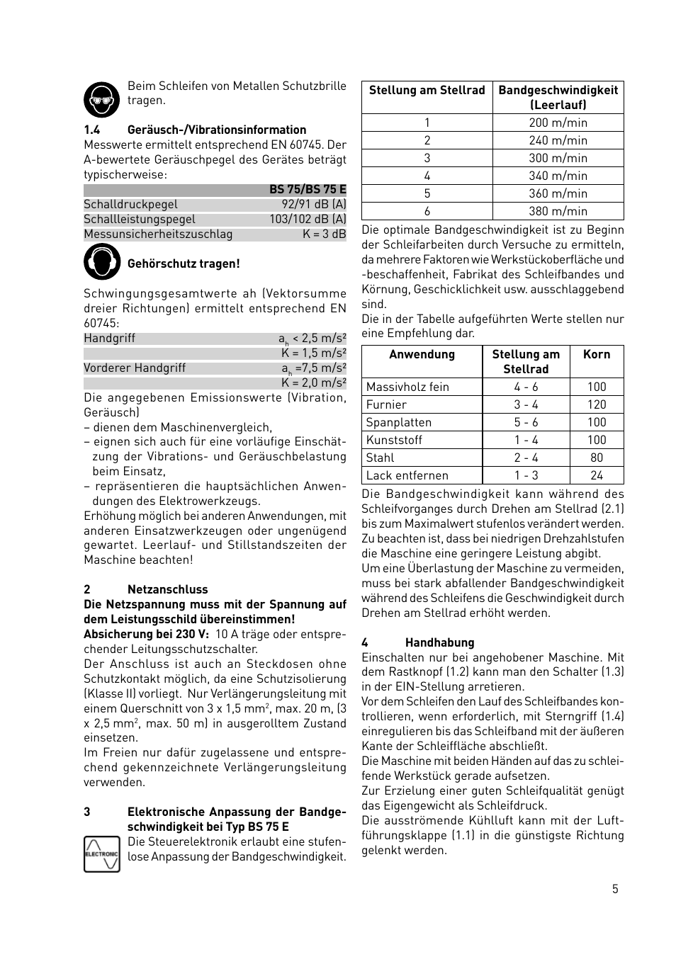 Festool BS 75 E User Manual | Page 5 / 60