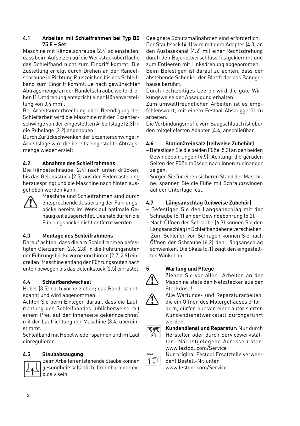 Festool BS 75 E User Manual | Page 6 / 60