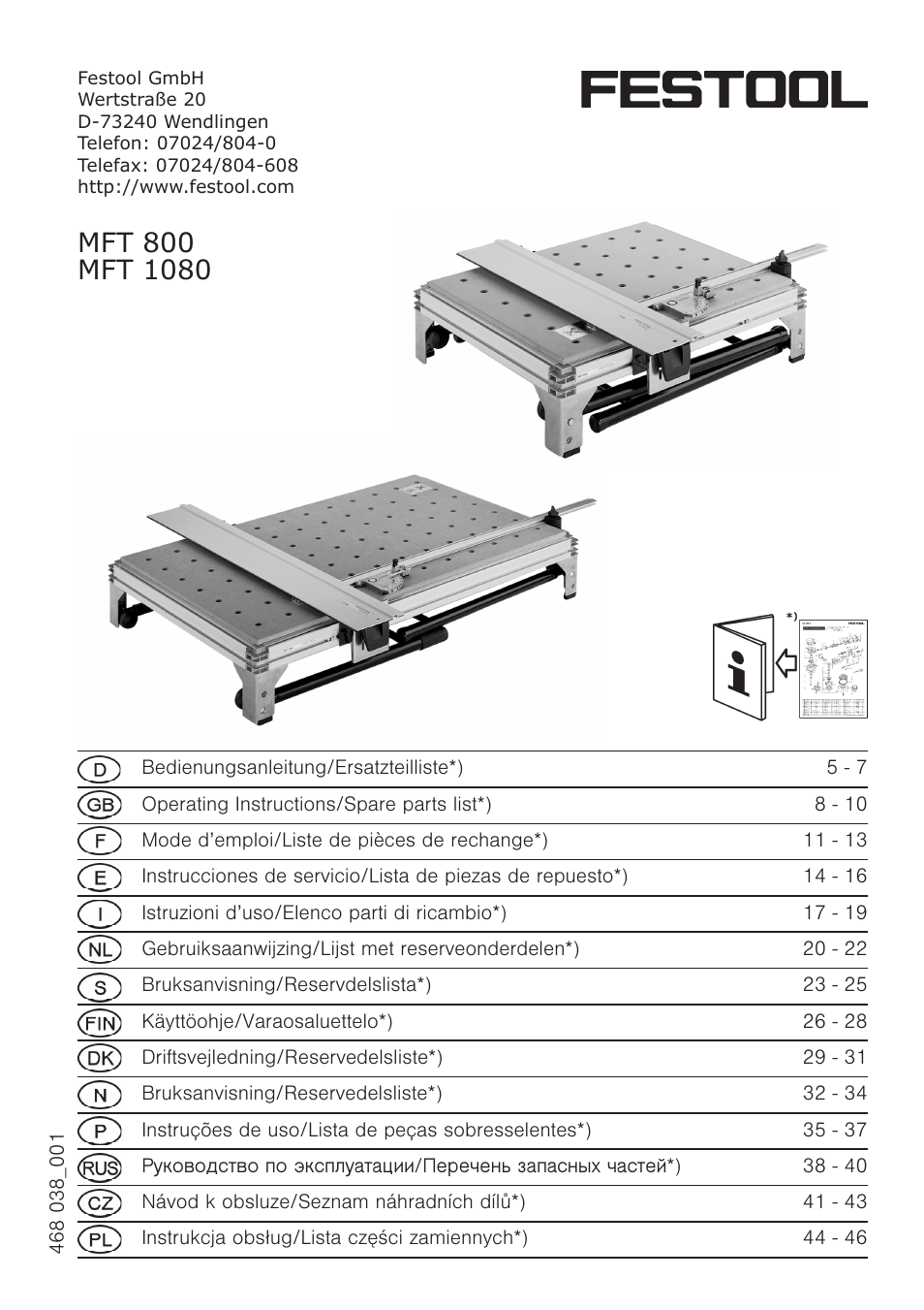 Festool MFT 1080 User Manual | 46 pages
