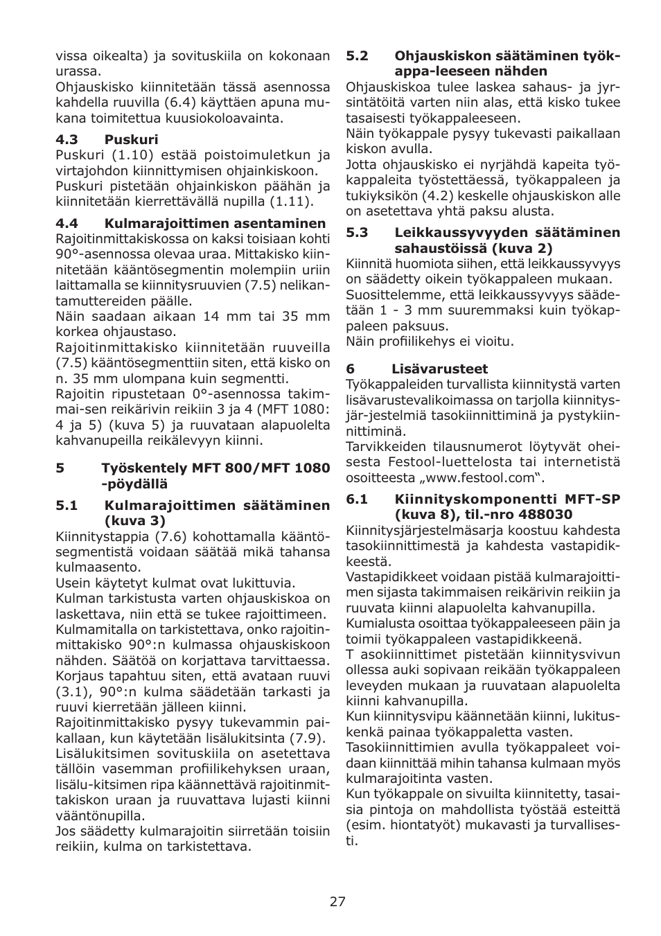 Festool MFT 1080 User Manual | Page 27 / 46