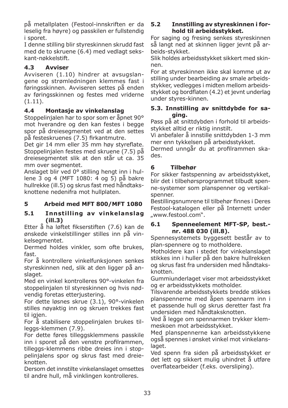 Festool MFT 1080 User Manual | Page 33 / 46