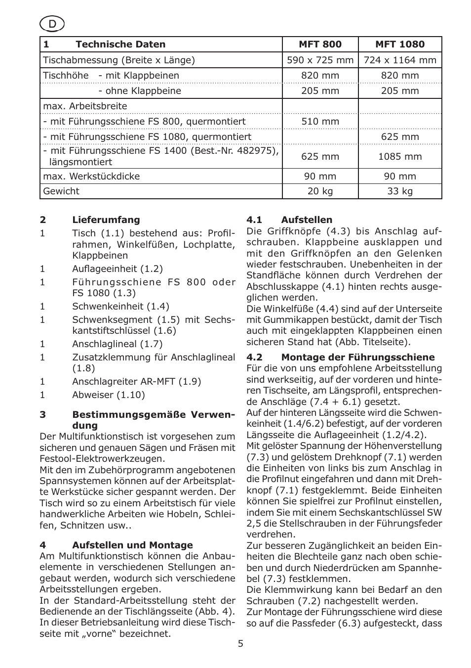 Festool MFT 1080 User Manual | Page 5 / 46