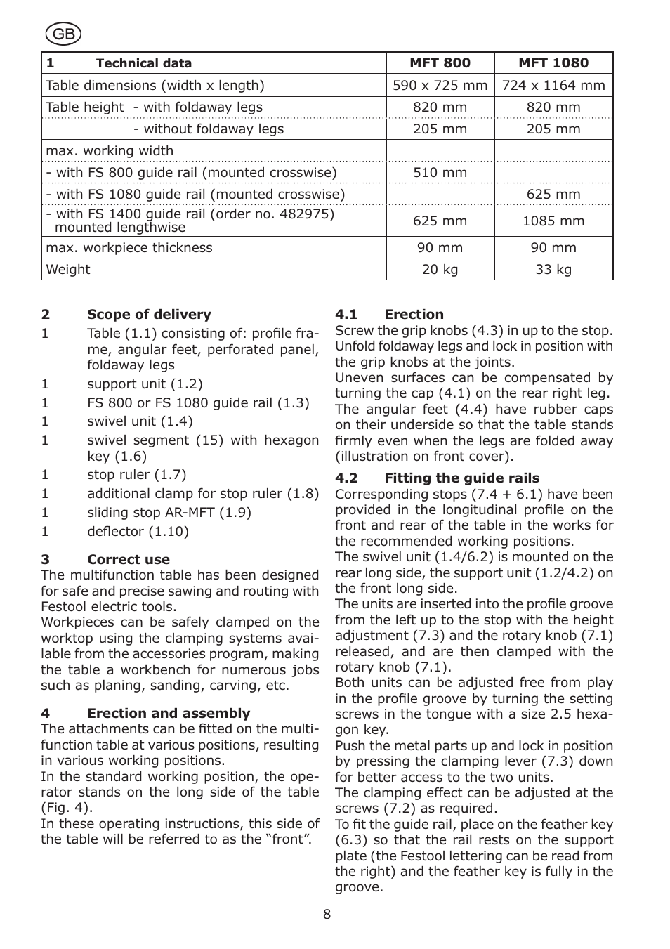 Festool MFT 1080 User Manual | Page 8 / 46