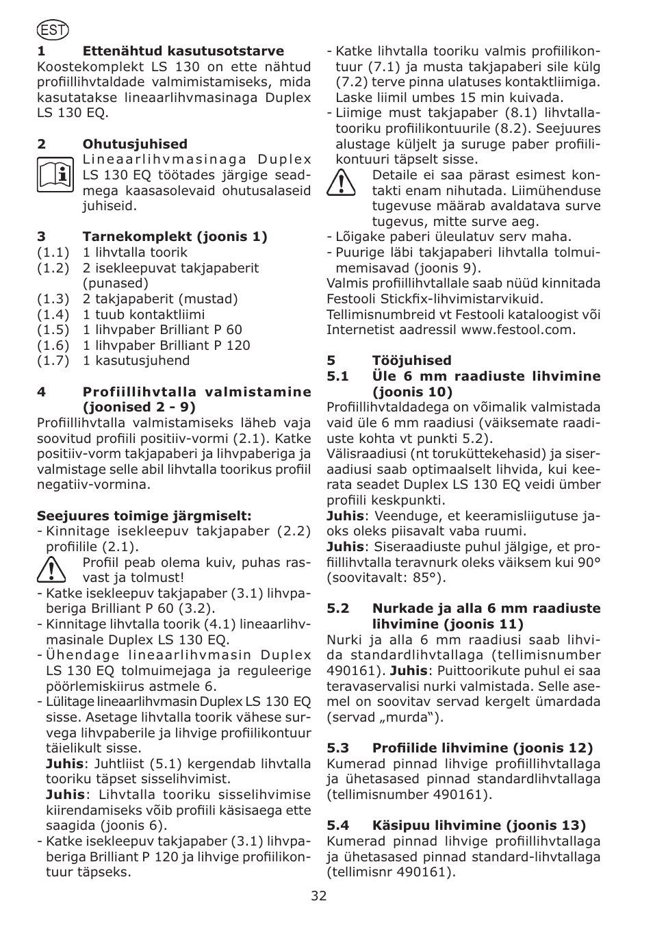 Festool LS 130 Kit User Manual | Page 32 / 42
