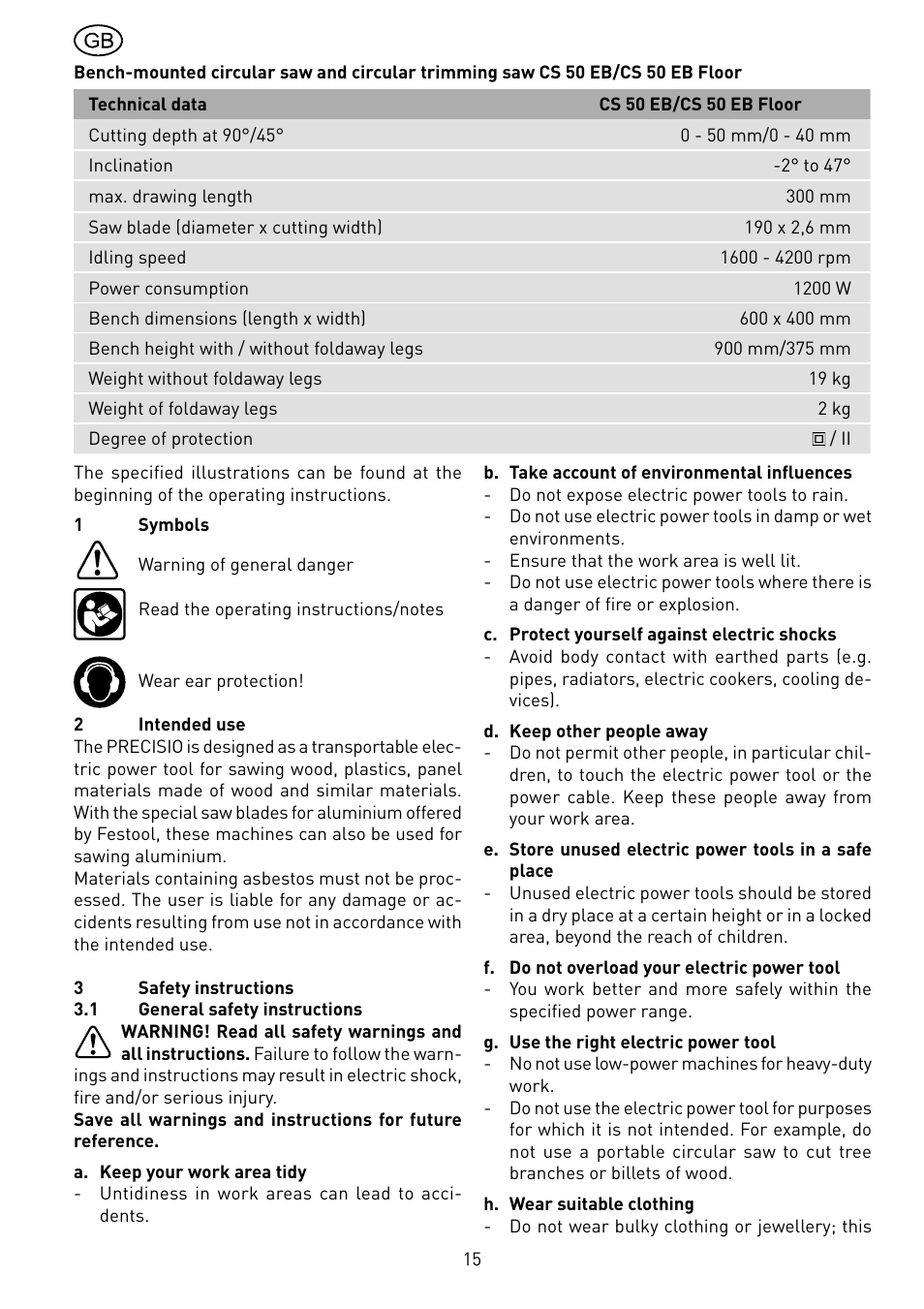 Festool CS 50 EB PRECISIO User Manual | Page 15 / 110