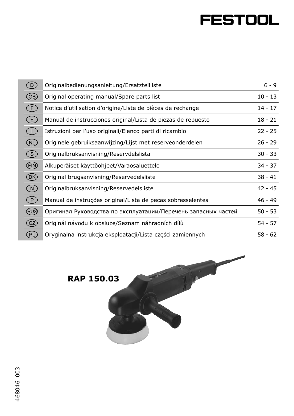 Festool RAP 150.03 User Manual | 62 pages