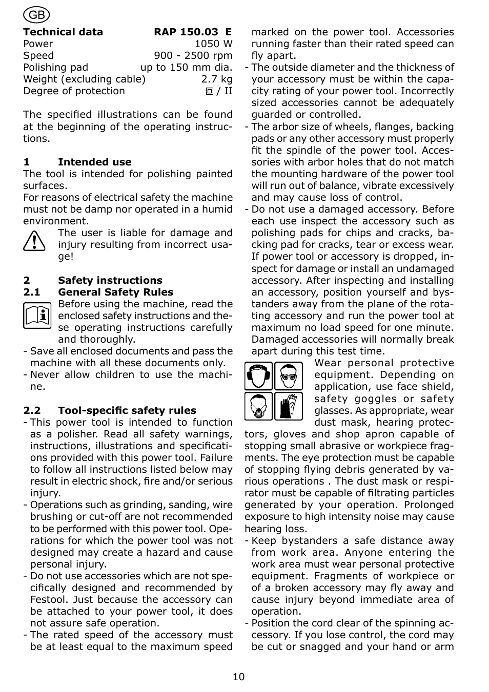 Festool RAP 150.03 User Manual | Page 10 / 62