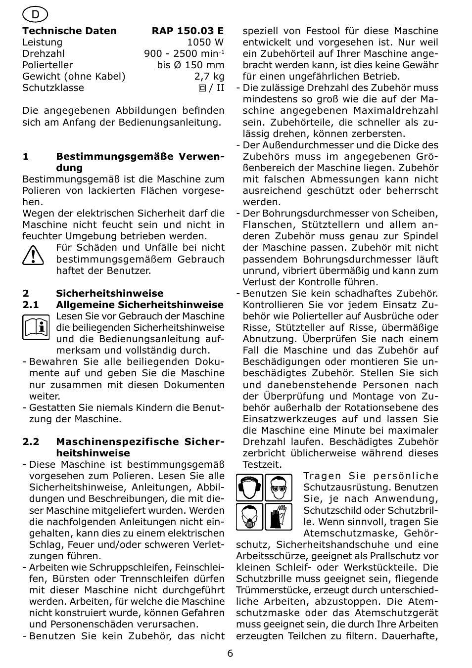 Festool RAP 150.03 User Manual | Page 6 / 62