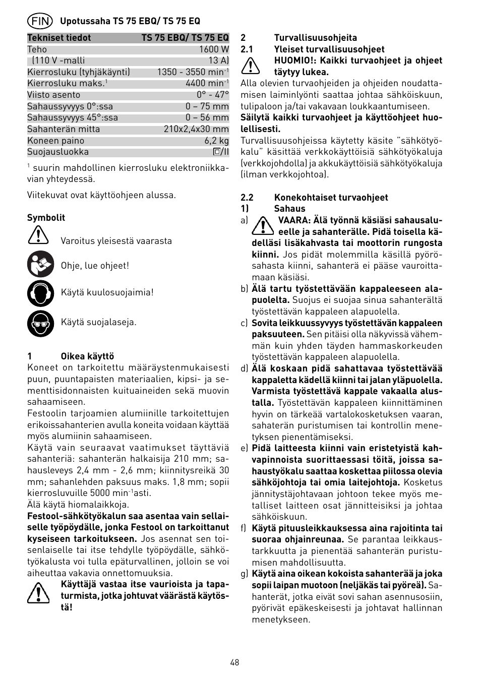 Festool TS 75 User Manual | Page 48 / 90