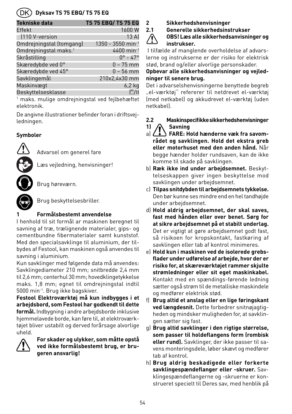 Festool TS 75 User Manual | Page 54 / 90