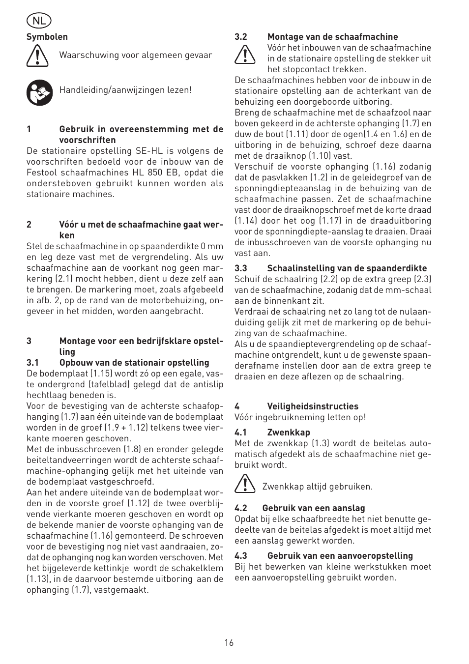 Festool SE-HL User Manual | Page 16 / 38