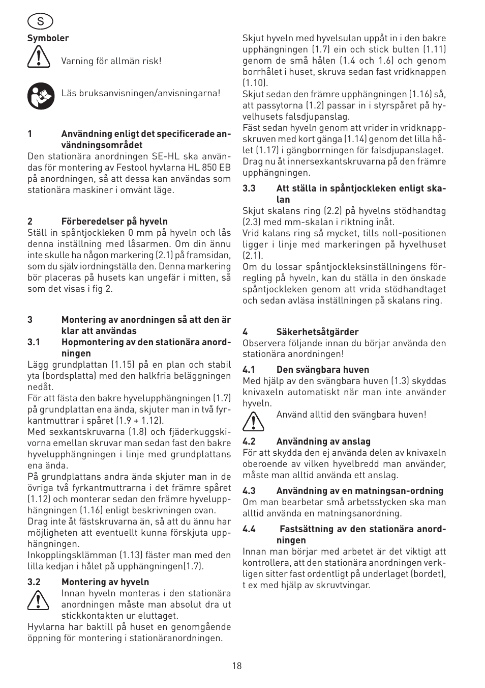 Festool SE-HL User Manual | Page 18 / 38