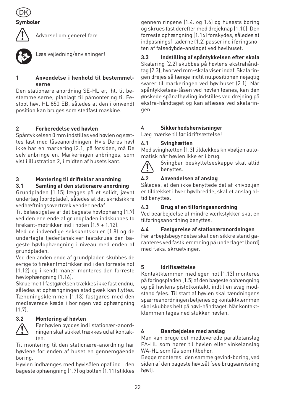 Festool SE-HL User Manual | Page 22 / 38