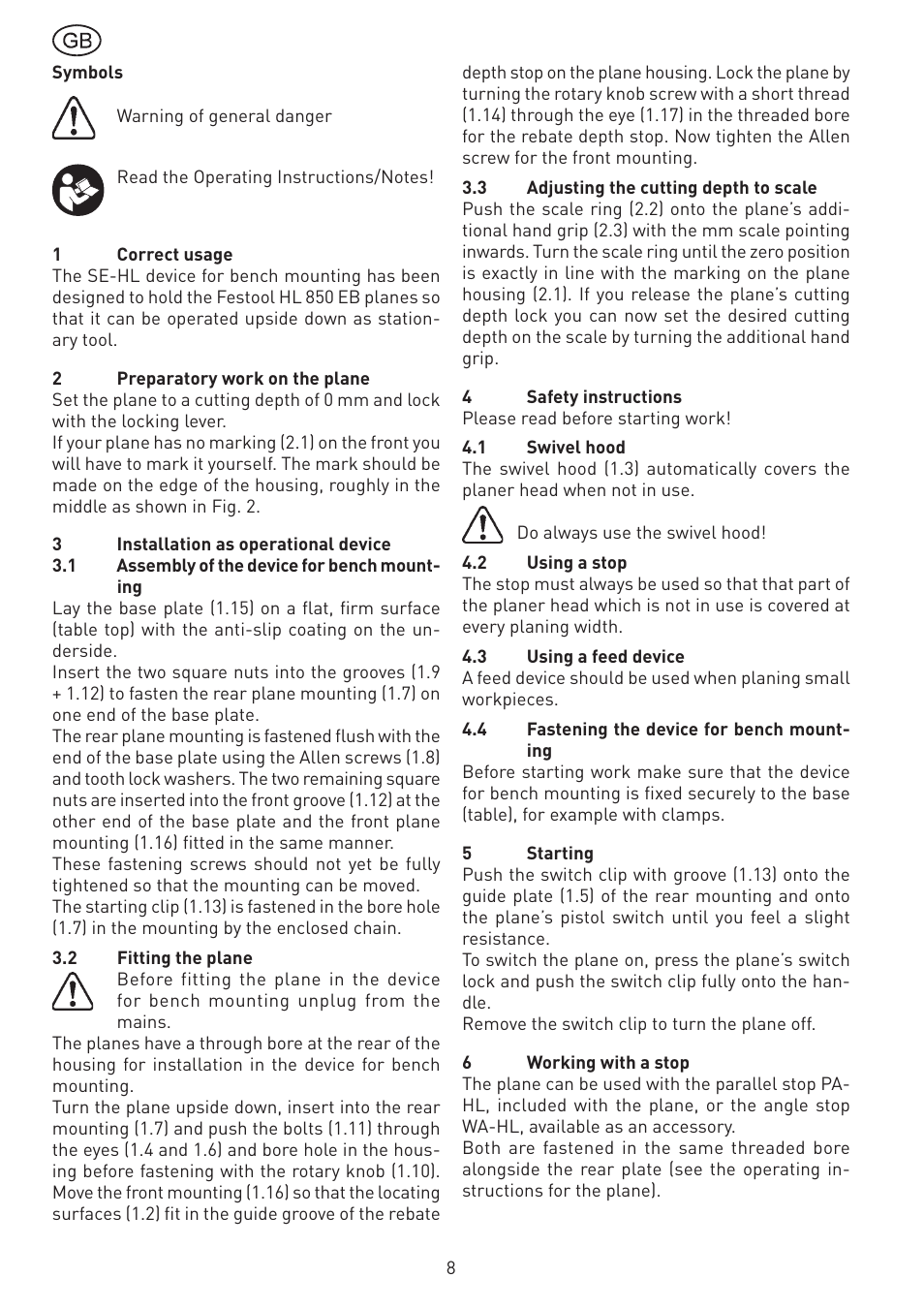Festool SE-HL User Manual | Page 8 / 38
