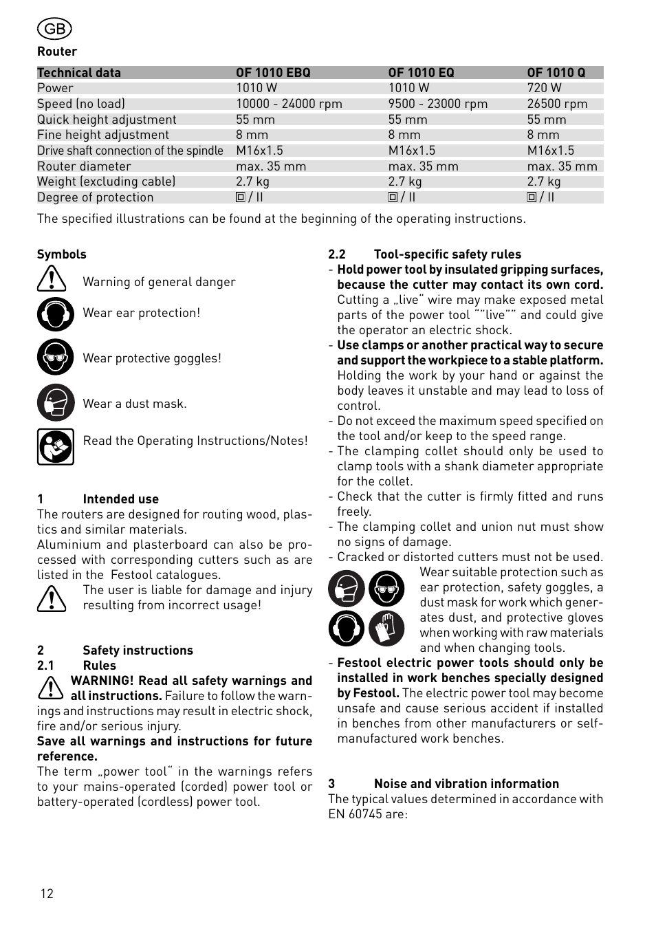 Festool OF 1010 EBQ User Manual | Page 12 / 80