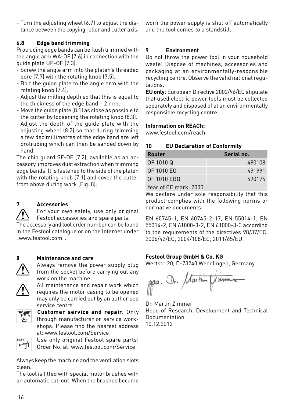 Festool OF 1010 EBQ User Manual | Page 16 / 80