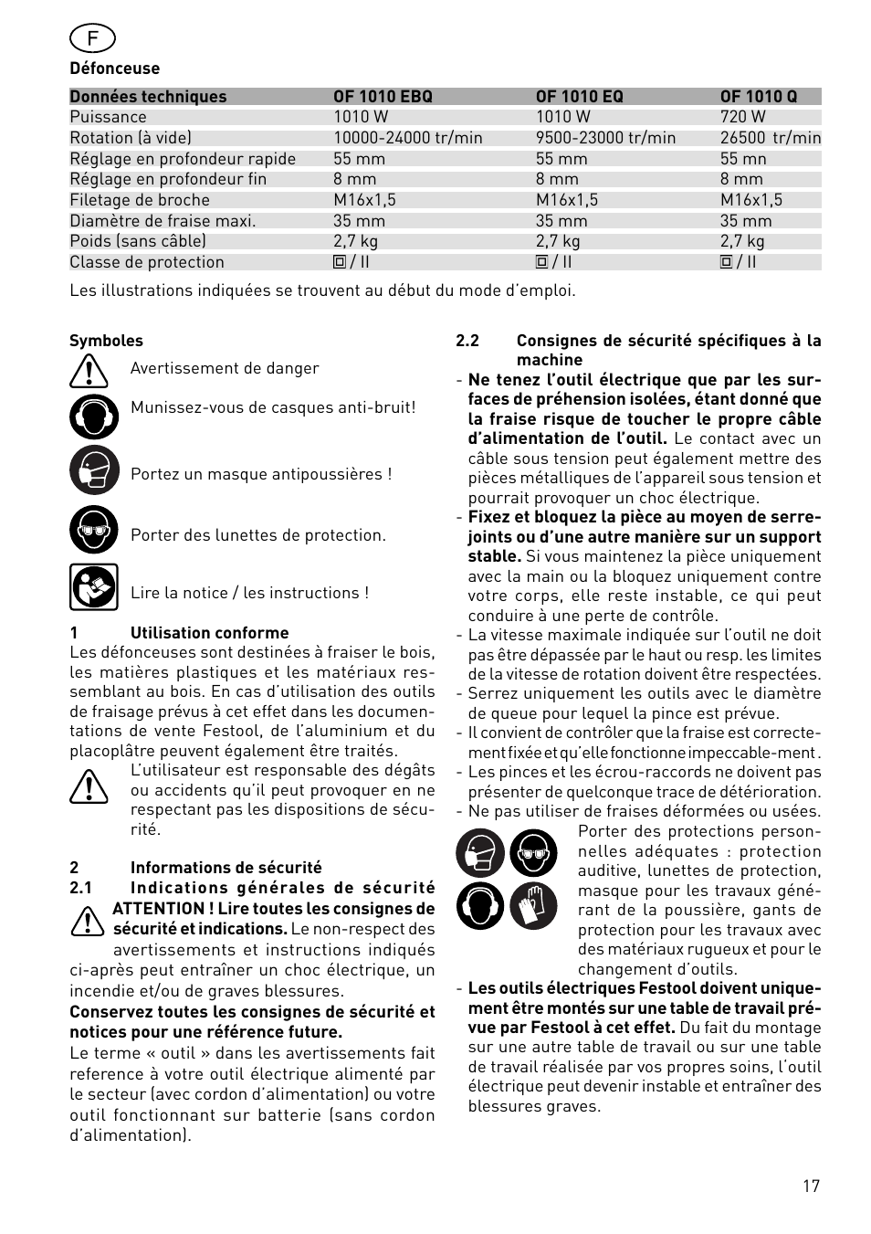 Festool OF 1010 EBQ User Manual | Page 17 / 80