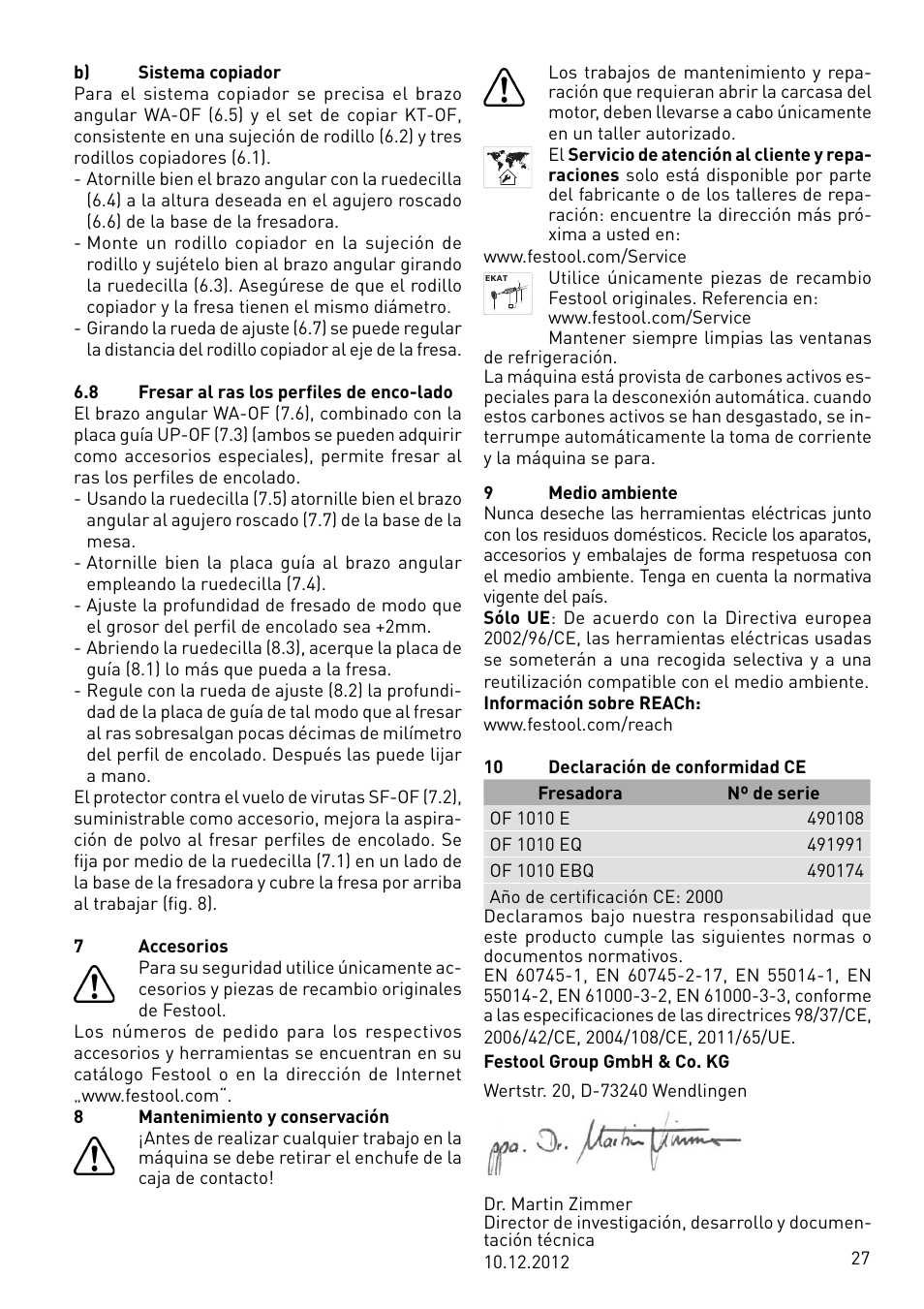 Festool OF 1010 EBQ User Manual | Page 27 / 80