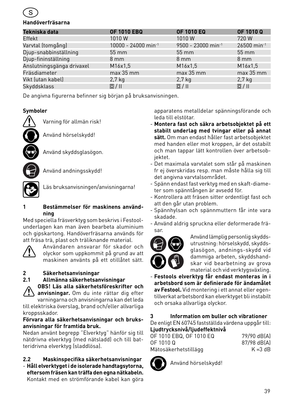 Festool OF 1010 EBQ User Manual | Page 39 / 80