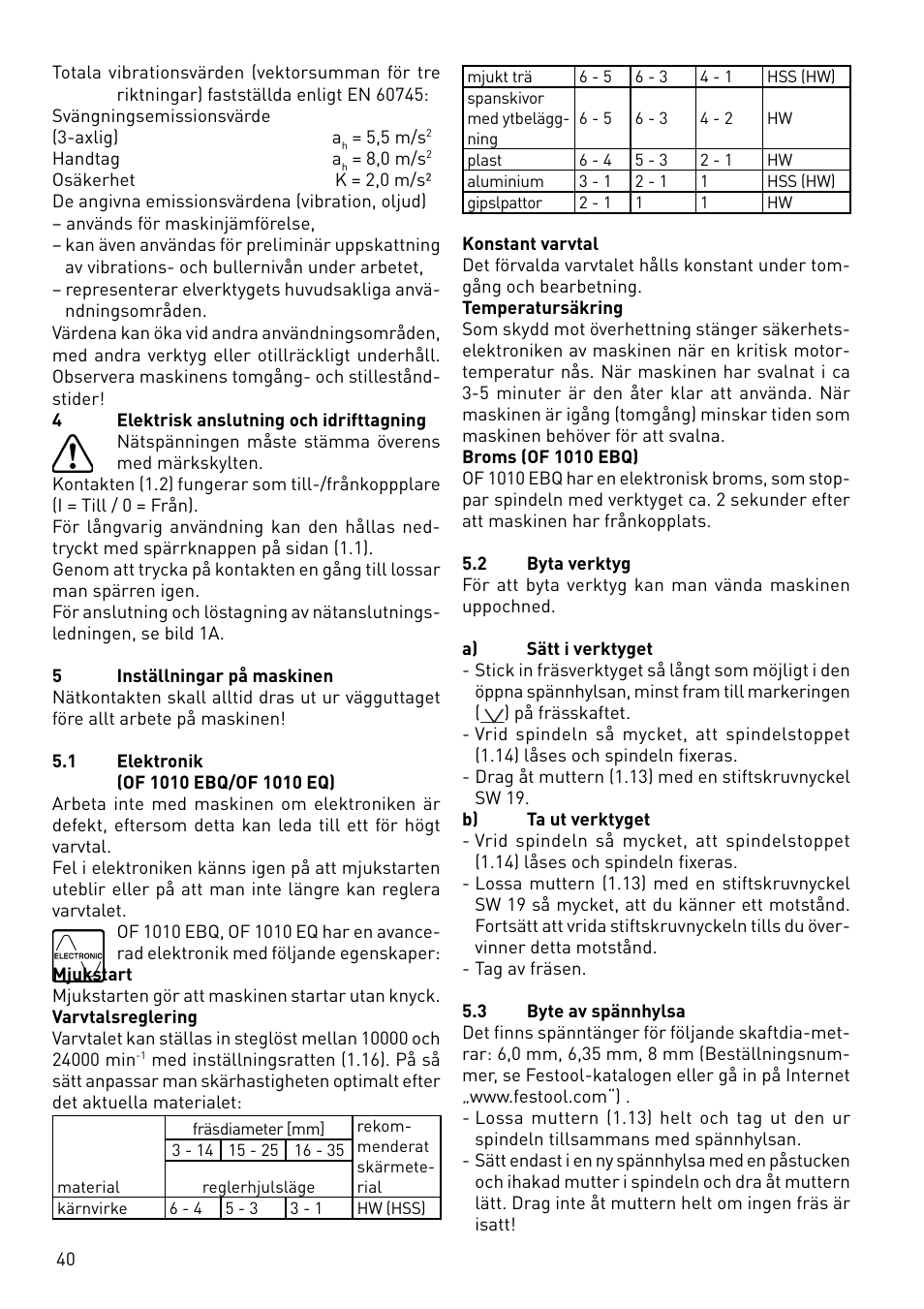 Festool OF 1010 EBQ User Manual | Page 40 / 80