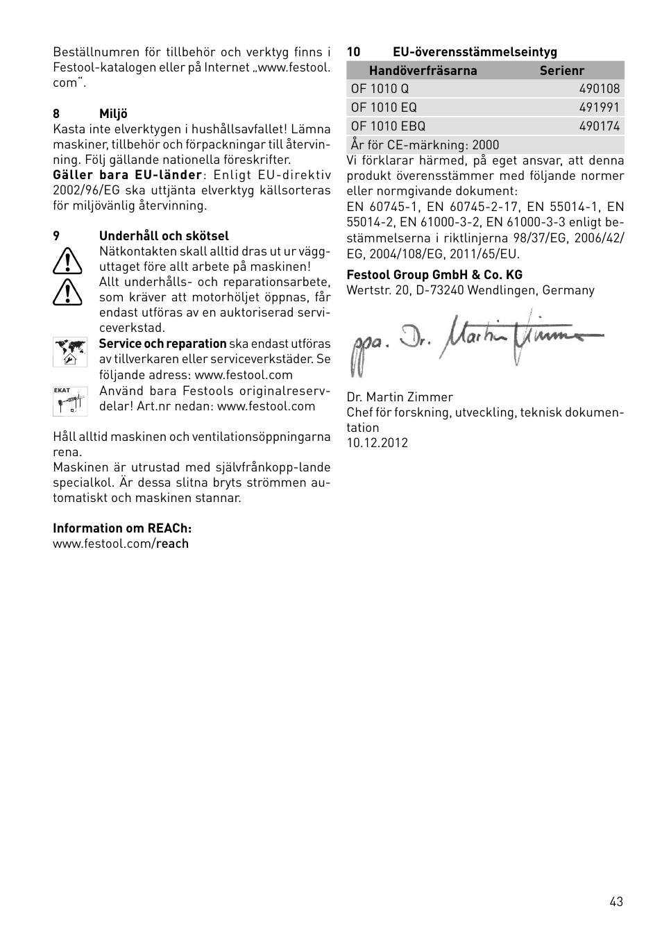 Festool OF 1010 EBQ User Manual | Page 43 / 80