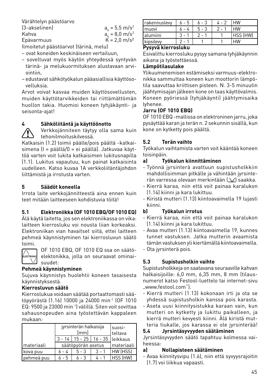 Festool OF 1010 EBQ User Manual | Page 45 / 80