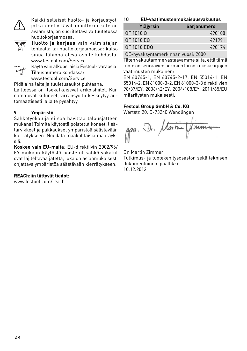 Festool OF 1010 EBQ User Manual | Page 48 / 80