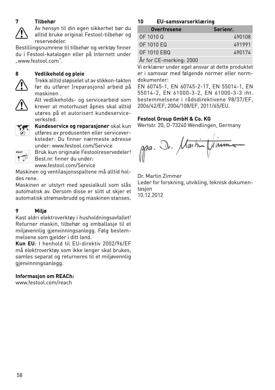 Festool OF 1010 EBQ User Manual | Page 58 / 80