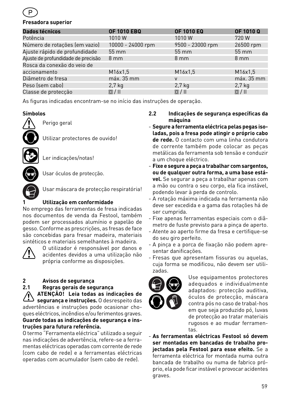 Festool OF 1010 EBQ User Manual | Page 59 / 80
