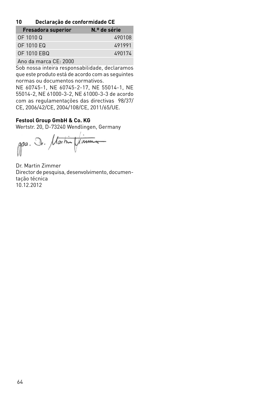 Festool OF 1010 EBQ User Manual | Page 64 / 80