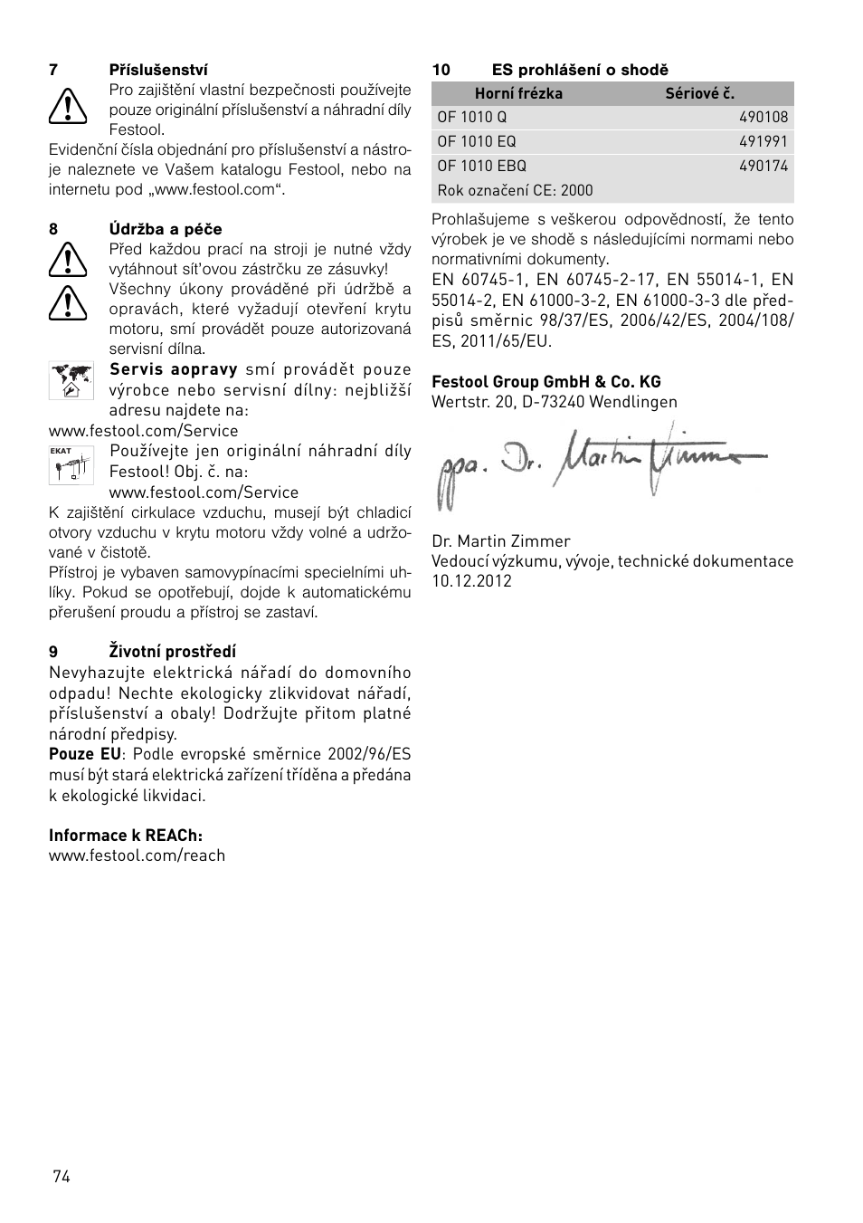 Festool OF 1010 EBQ User Manual | Page 74 / 80