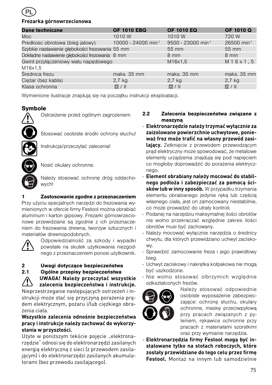 Festool OF 1010 EBQ User Manual | Page 75 / 80