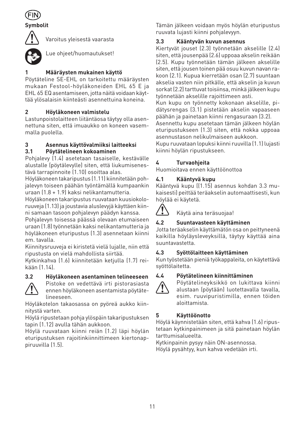 Festool SE-EHL User Manual | Page 11 / 30