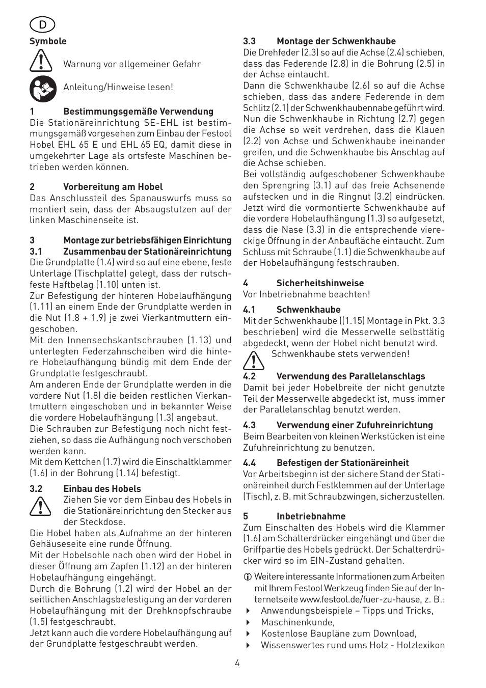 Festool SE-EHL User Manual | Page 4 / 30