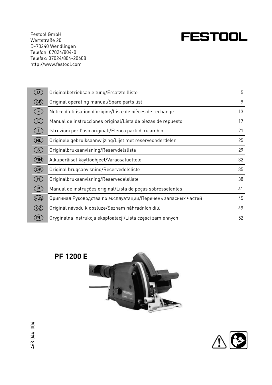 Festool PF 1200 E User Manual | 56 pages