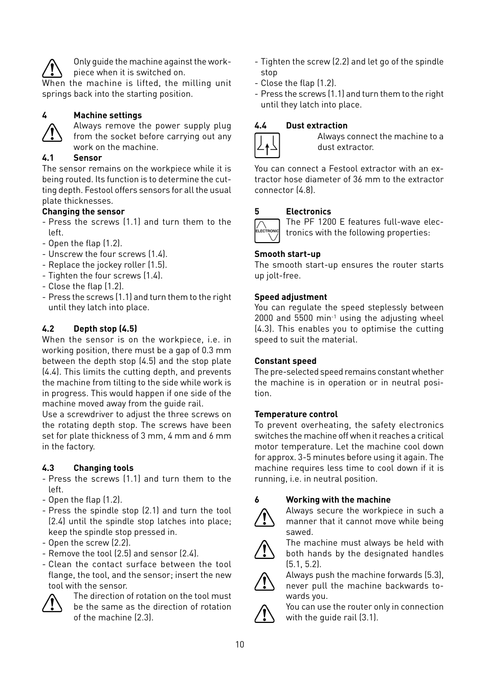 Festool PF 1200 E User Manual | Page 10 / 56