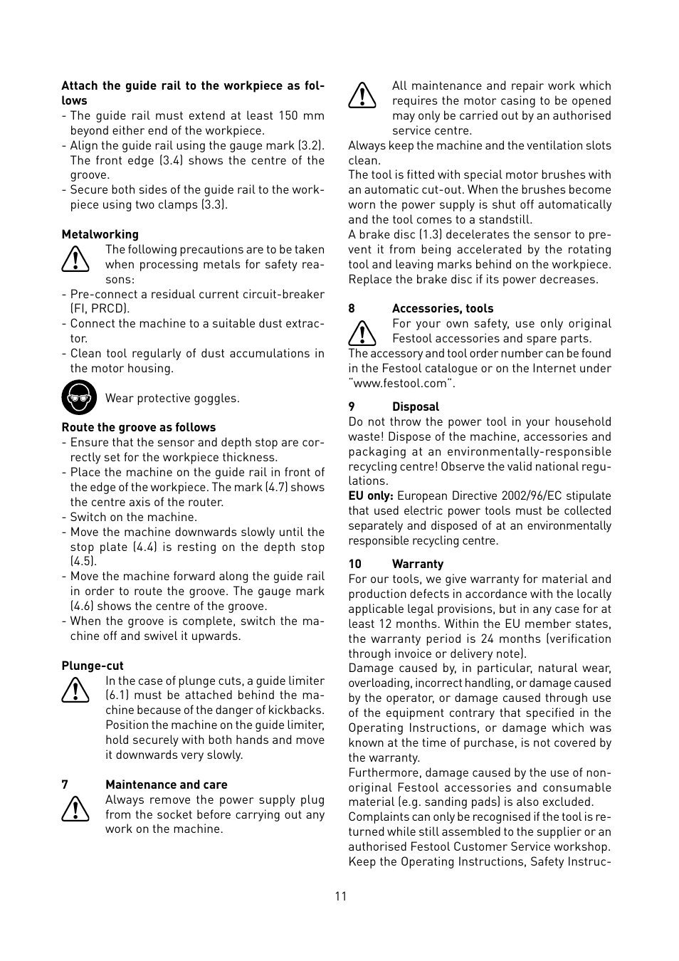 Festool PF 1200 E User Manual | Page 11 / 56