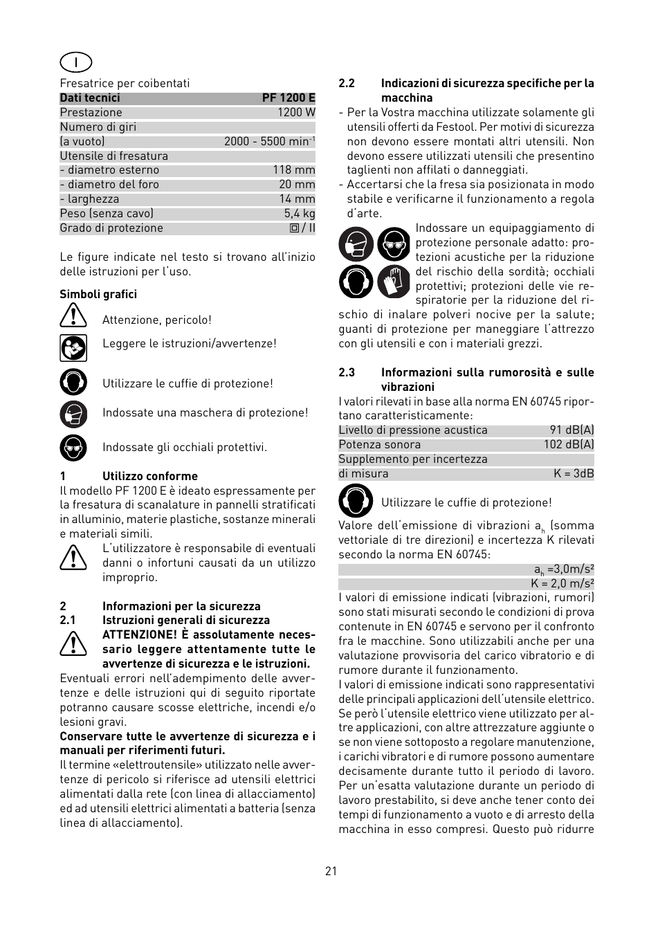 Festool PF 1200 E User Manual | Page 21 / 56